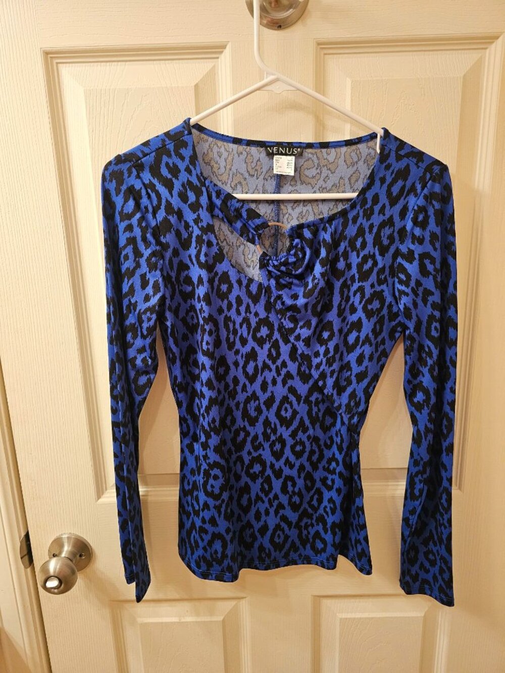NWOT Venus Small Blue Leopard Blouse